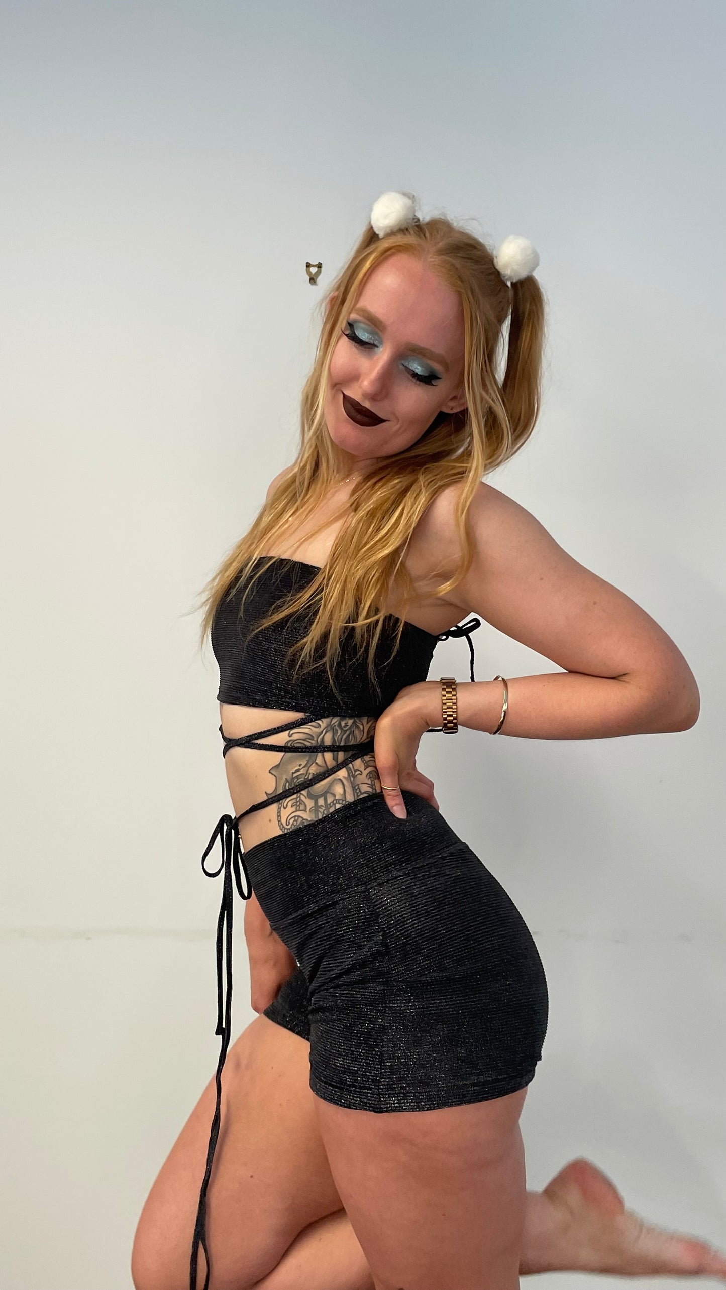 Double Strap Bandeau / S / Black Shimmer Rib