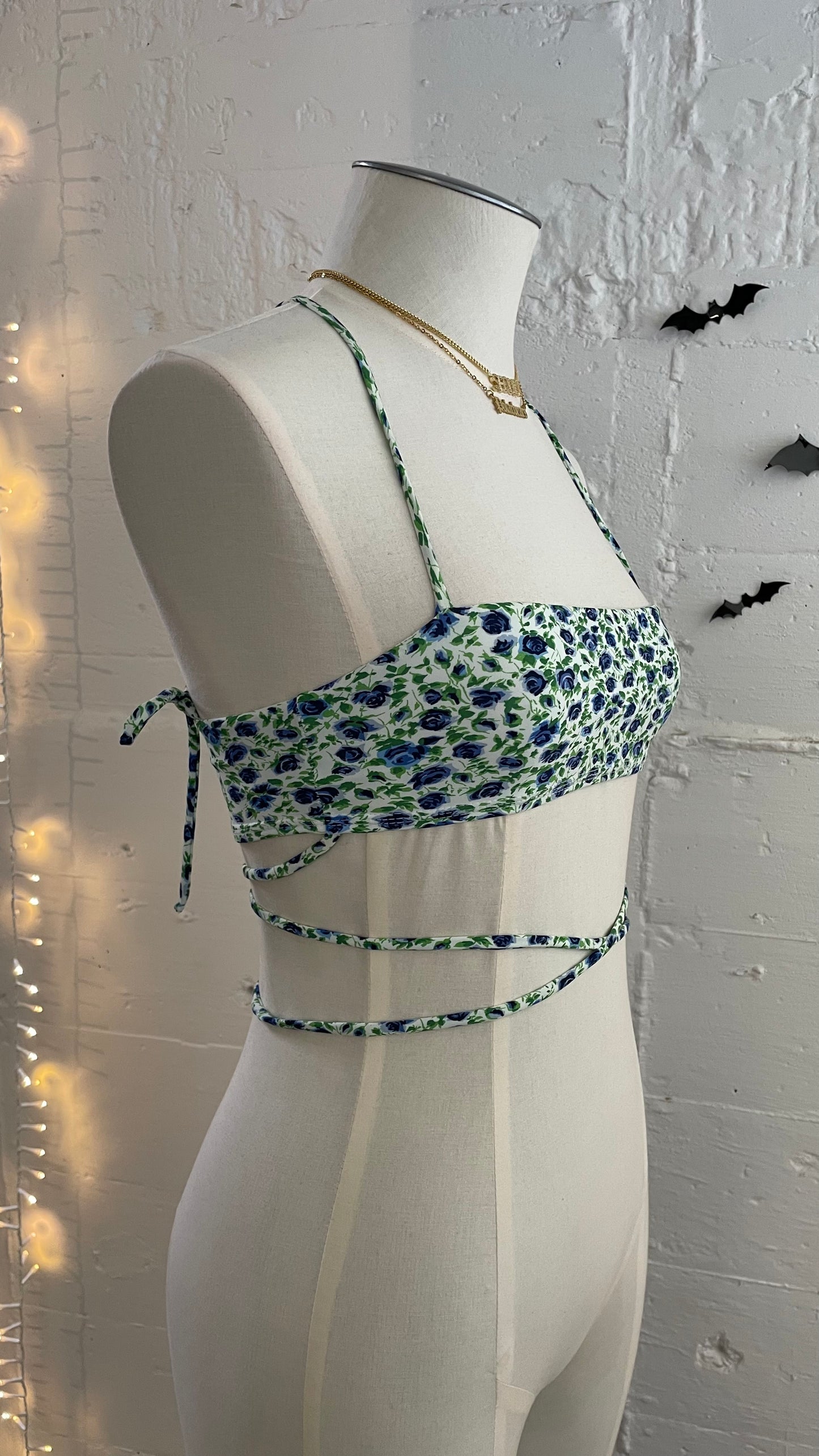 Double strap bandeau / S / Blue floral