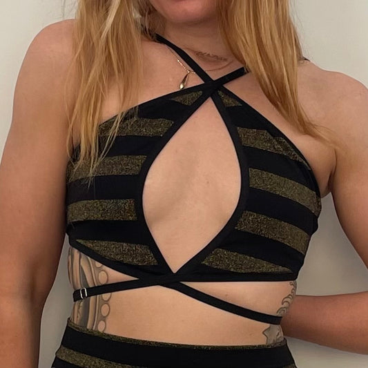 Crescent Top / L / Gold Black Stripe