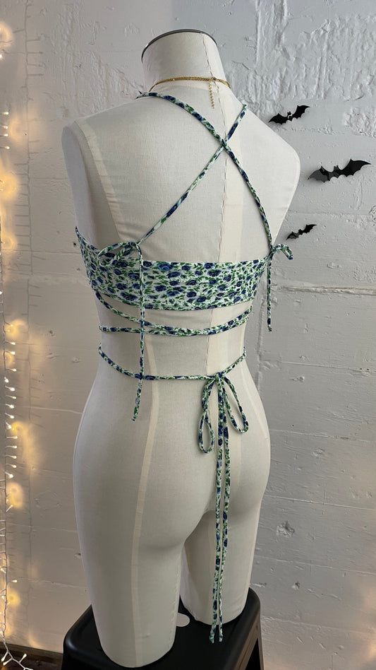 Double strap bandeau / S / Blue floral
