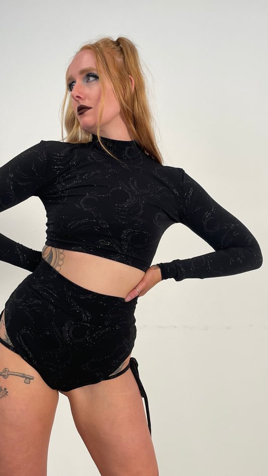 Turtleneck Crop / S / Black Sparkly