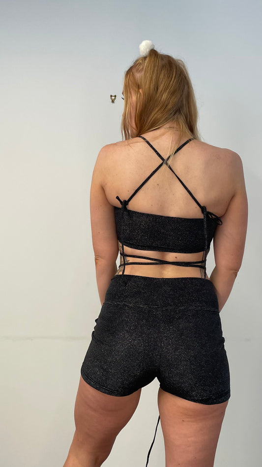 Double Strap Bandeau / S / Black Shimmer Rib