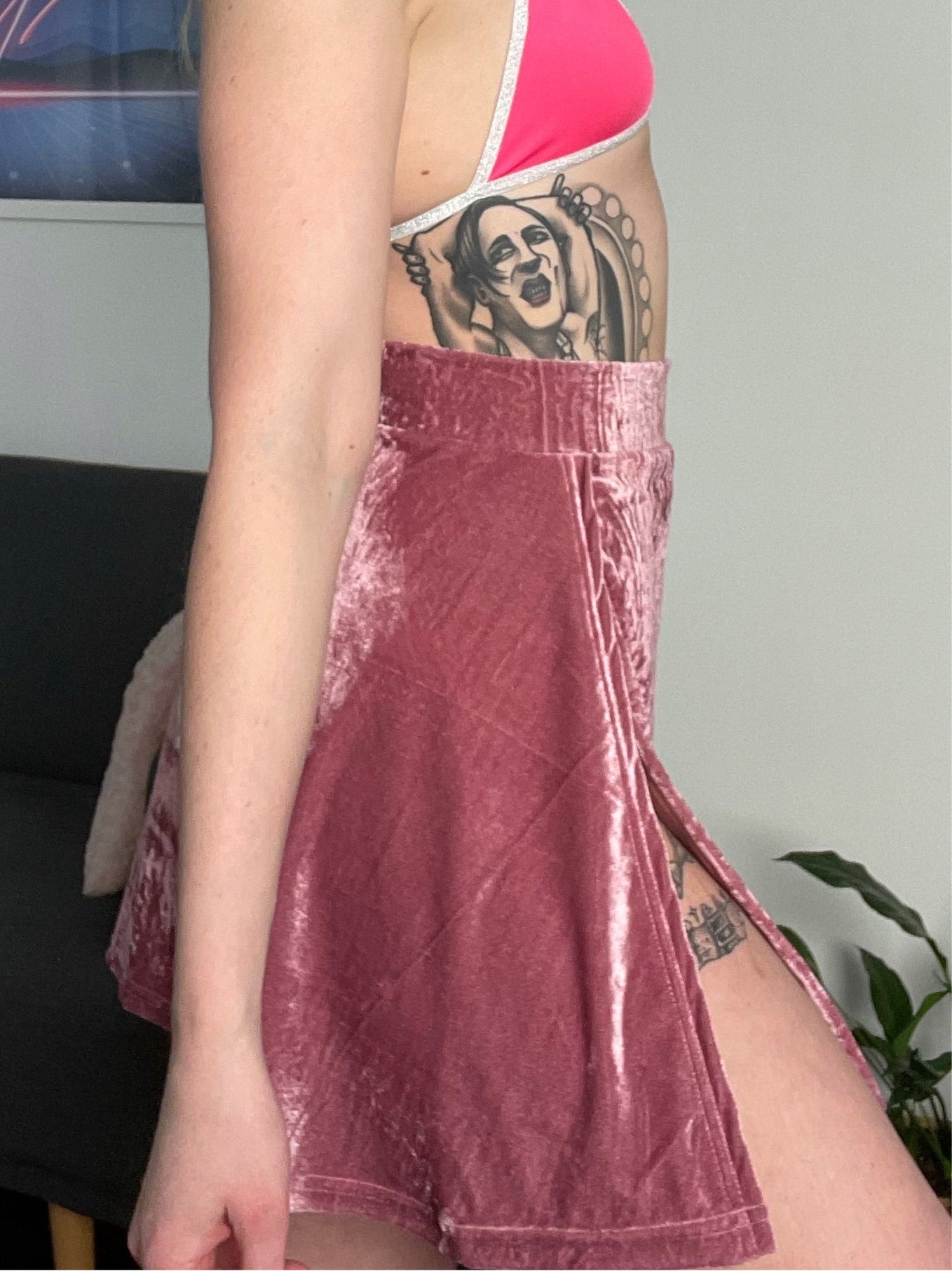 Double slit skirt / M/L / Pink velvet