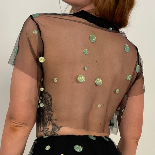 Over Crop / M / Black with Dots