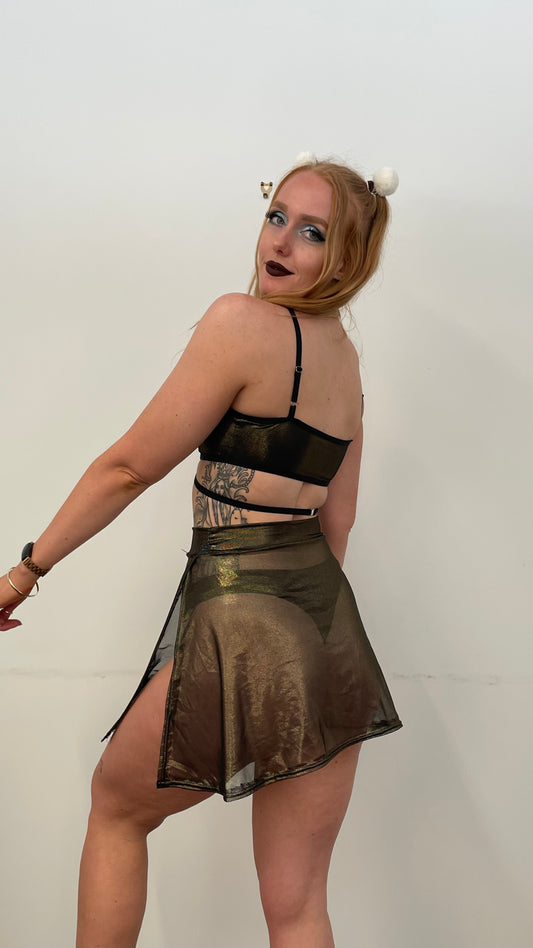 Double Slit Skirt / S / Gold Mesh