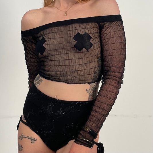 Level Top / M / Black Lace Rib Mesh