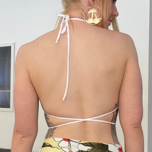 X-long bikini top / S / yellow frangipani