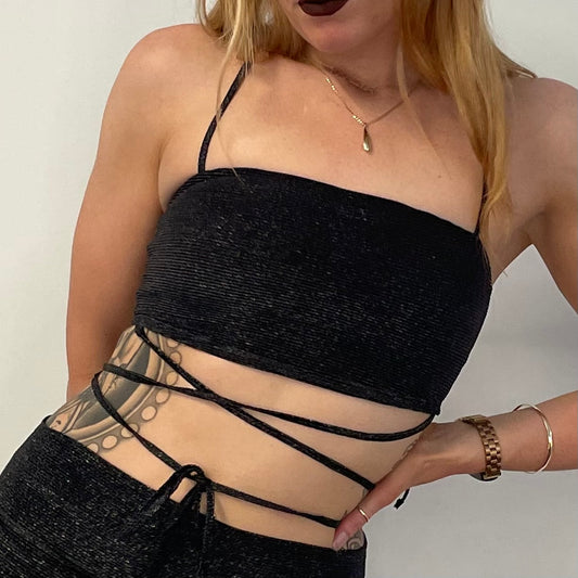 Double Strap Bandeau / S / Black Shimmer Rib