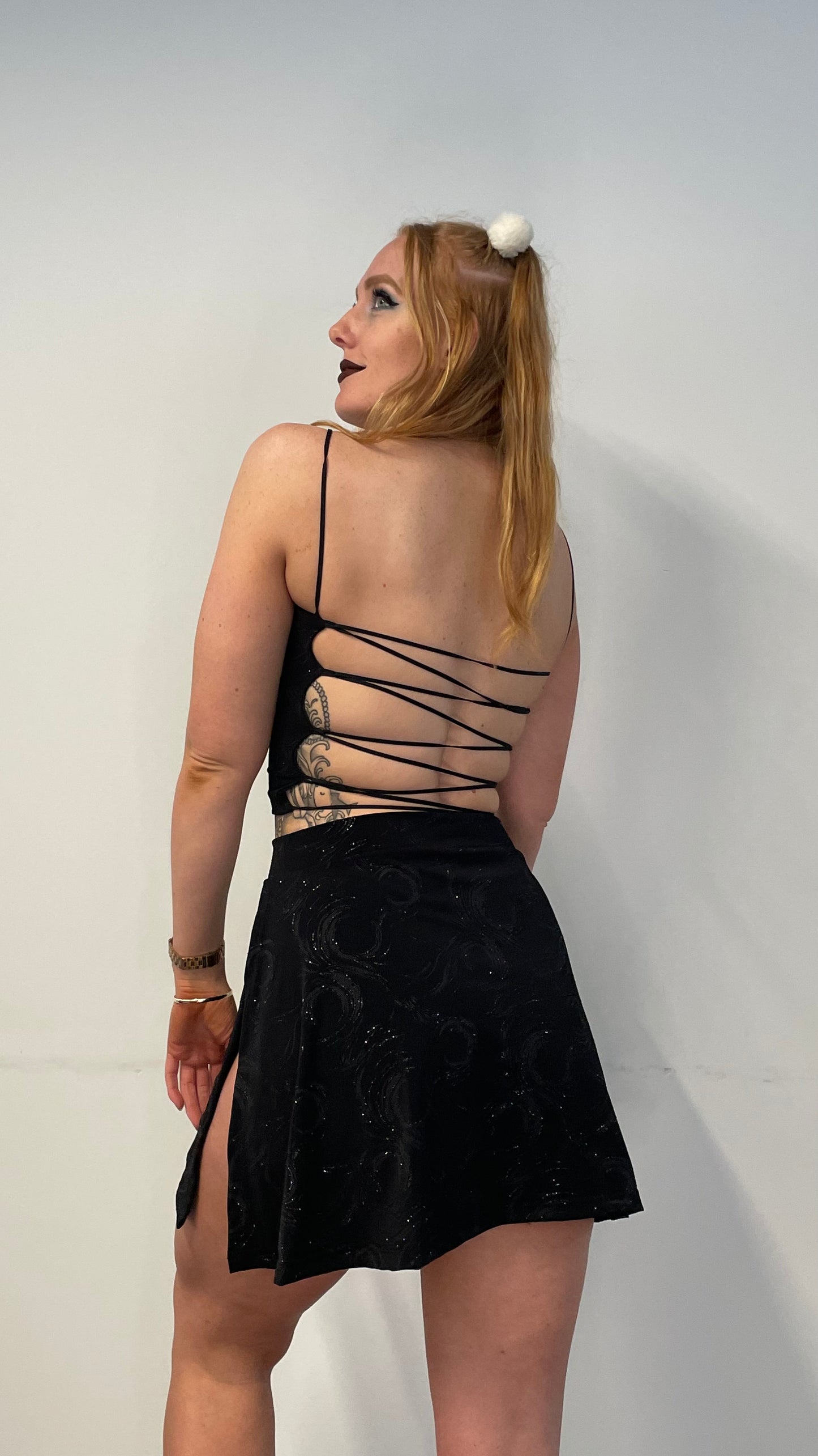 Double Slit Skirt / L / Black Sparkly