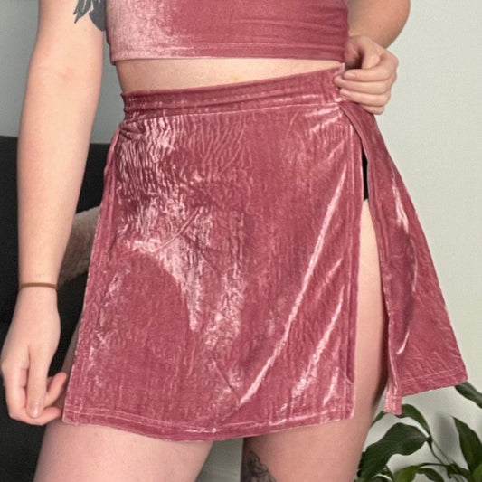 Double slit skirt / M/L / Pink velvet