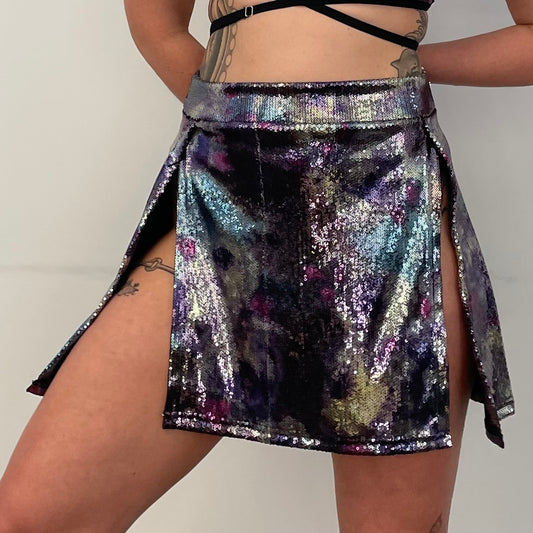 Double Slit Skirt / M / Watercolour Sequin