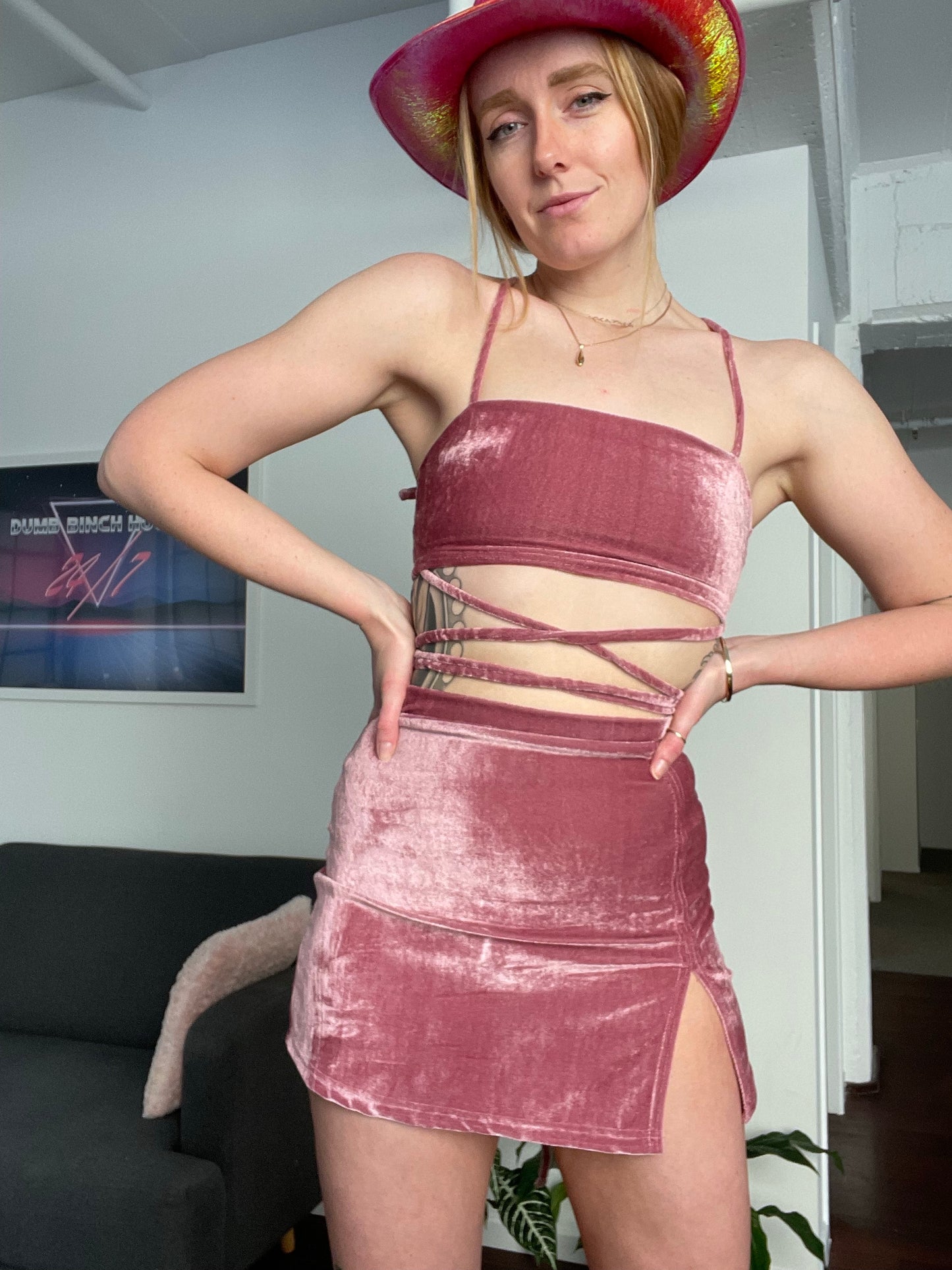Single Slit Skirt / S / pink velvet