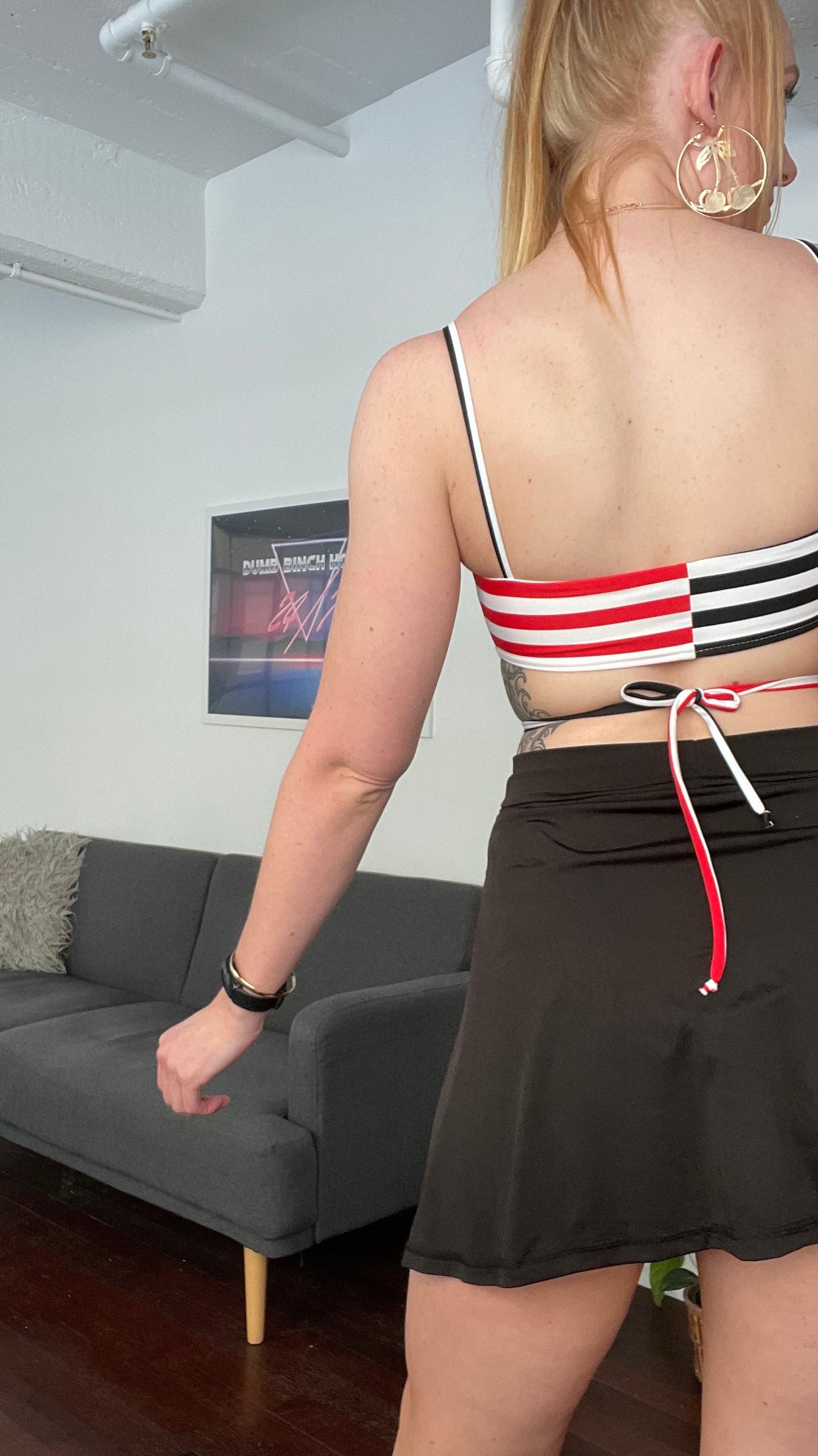 Double strap bandeau / S / Red black stripe