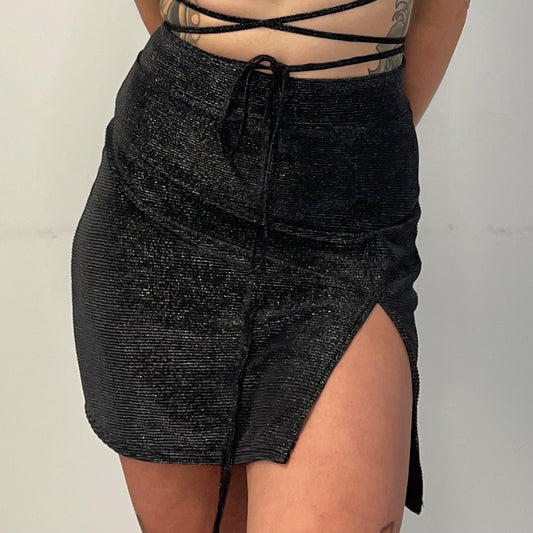 Single Slit Skirt / M/L  / Black Shimmer Rib