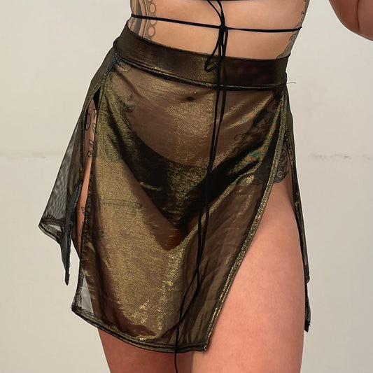 Double Slit Skirt / S / Gold Mesh