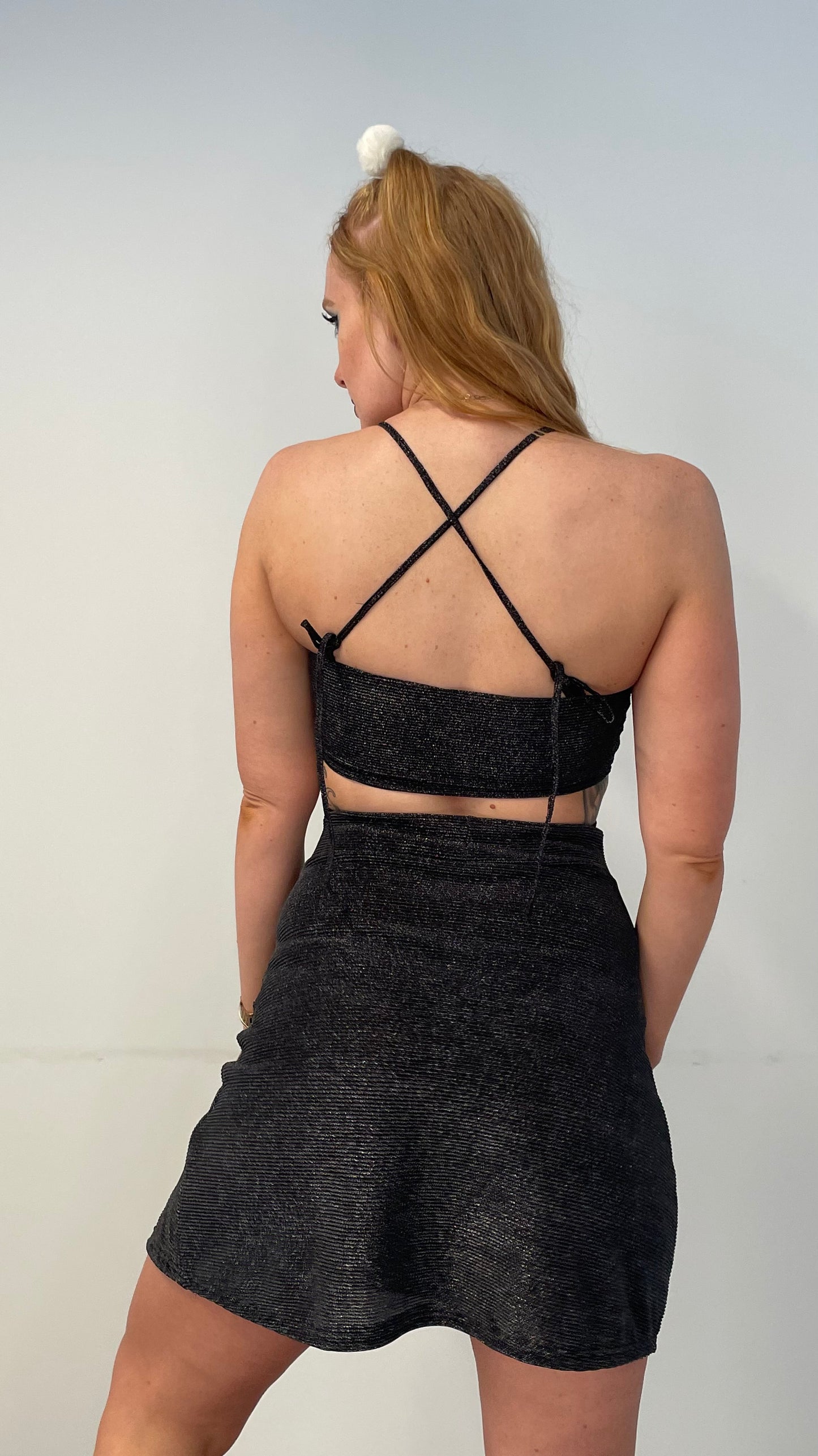Single Slit Skirt / M/L  / Black Shimmer Rib